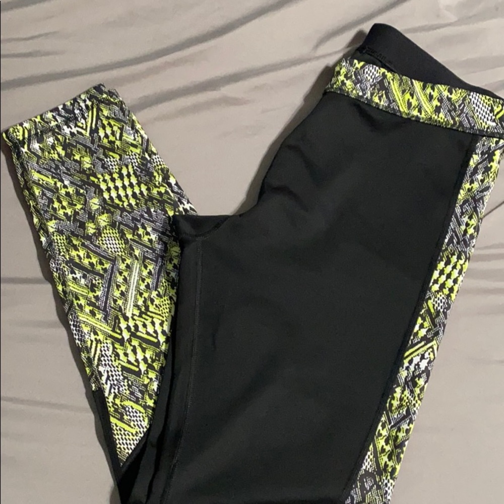 Adidas black leggings/tights w/ green pattern
